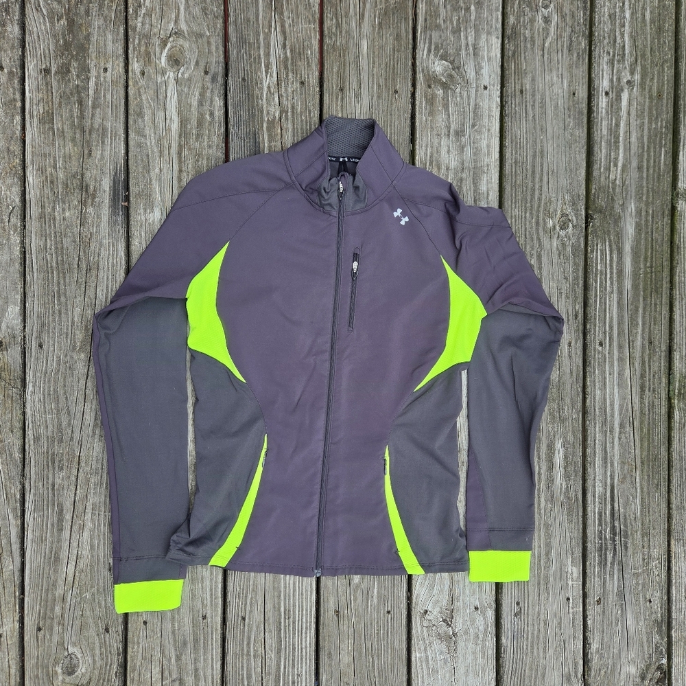 Under Armour Gray and Neon Yellow Full-Zip Cold Gear Jacket